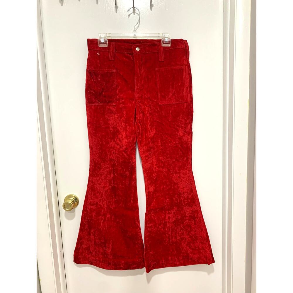 Vintage 1970's Wrangler Bell Bottoms RED Velvet Jeans Size Junior 15/16